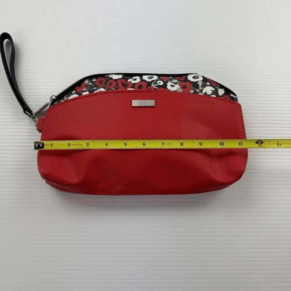Jones New York Signature Red Floral Cosmetic Bag Makeup Pouch Wristlet
